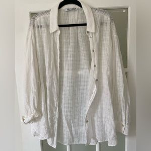ZARA WHITE TEXTURED BUTTON DOWN, SIZE XL